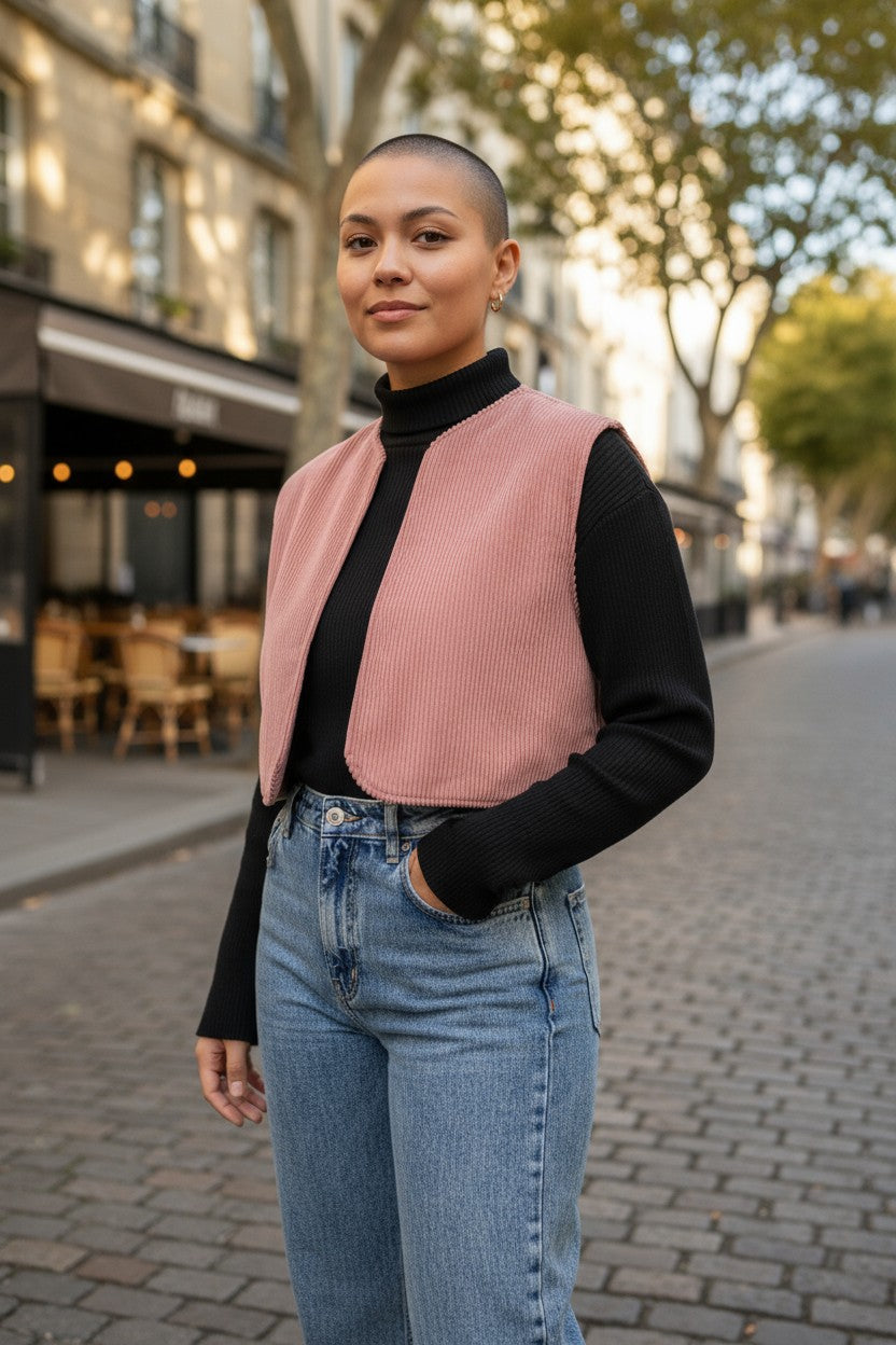 Veste sans manches "Rita" avec sa broche "cœur"