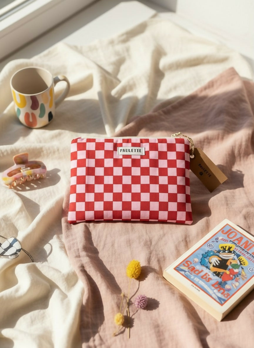 Petite pochette - damier rose et rouge
