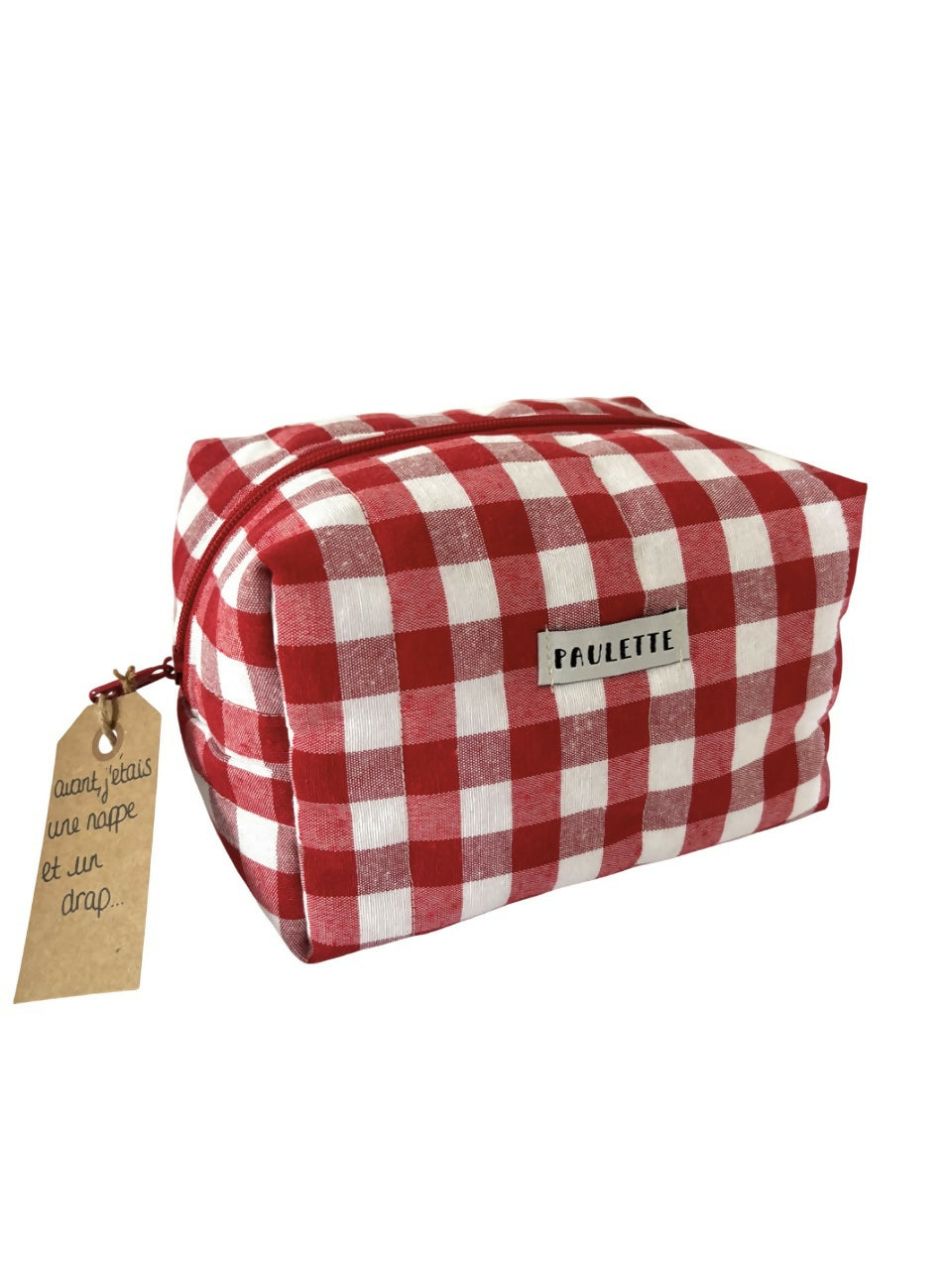 Trousse de toilette vichy rouge - pièce unique upcyclée
