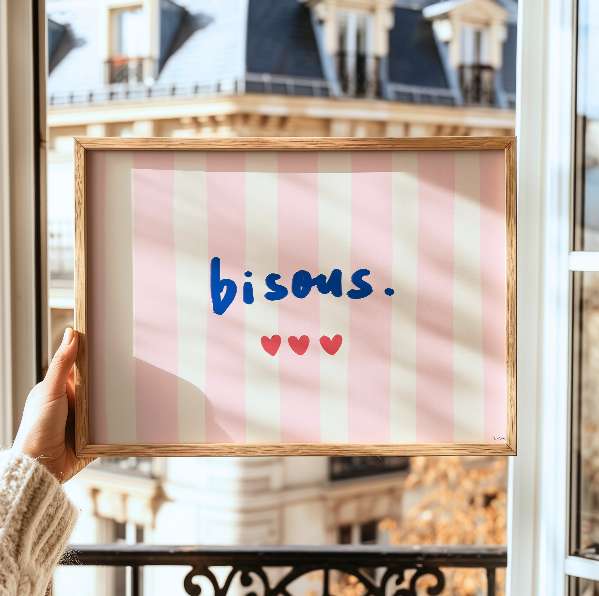 Affiche « Bisous » (rose/bleu)