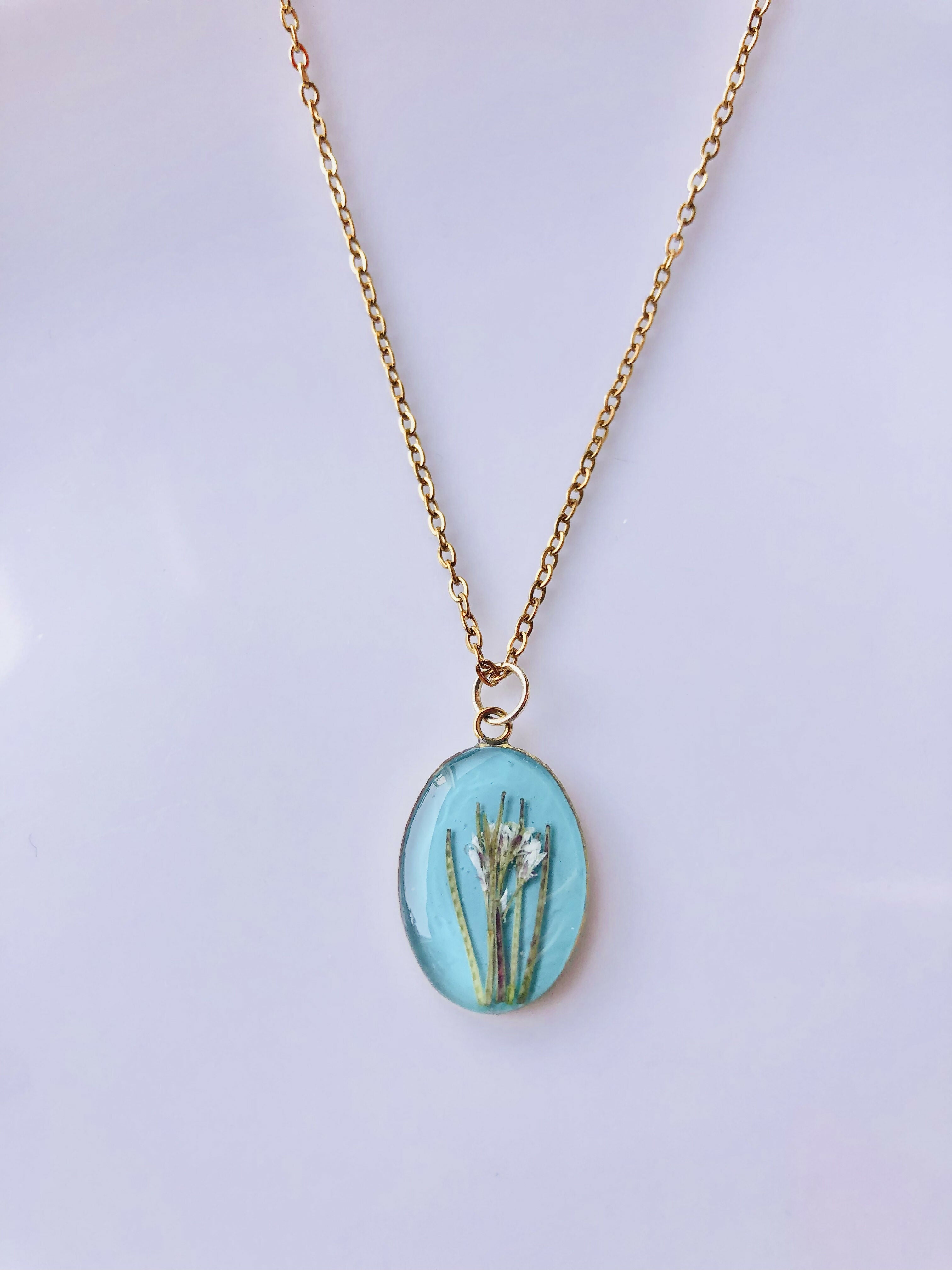Collier Fleur séchée turquoise