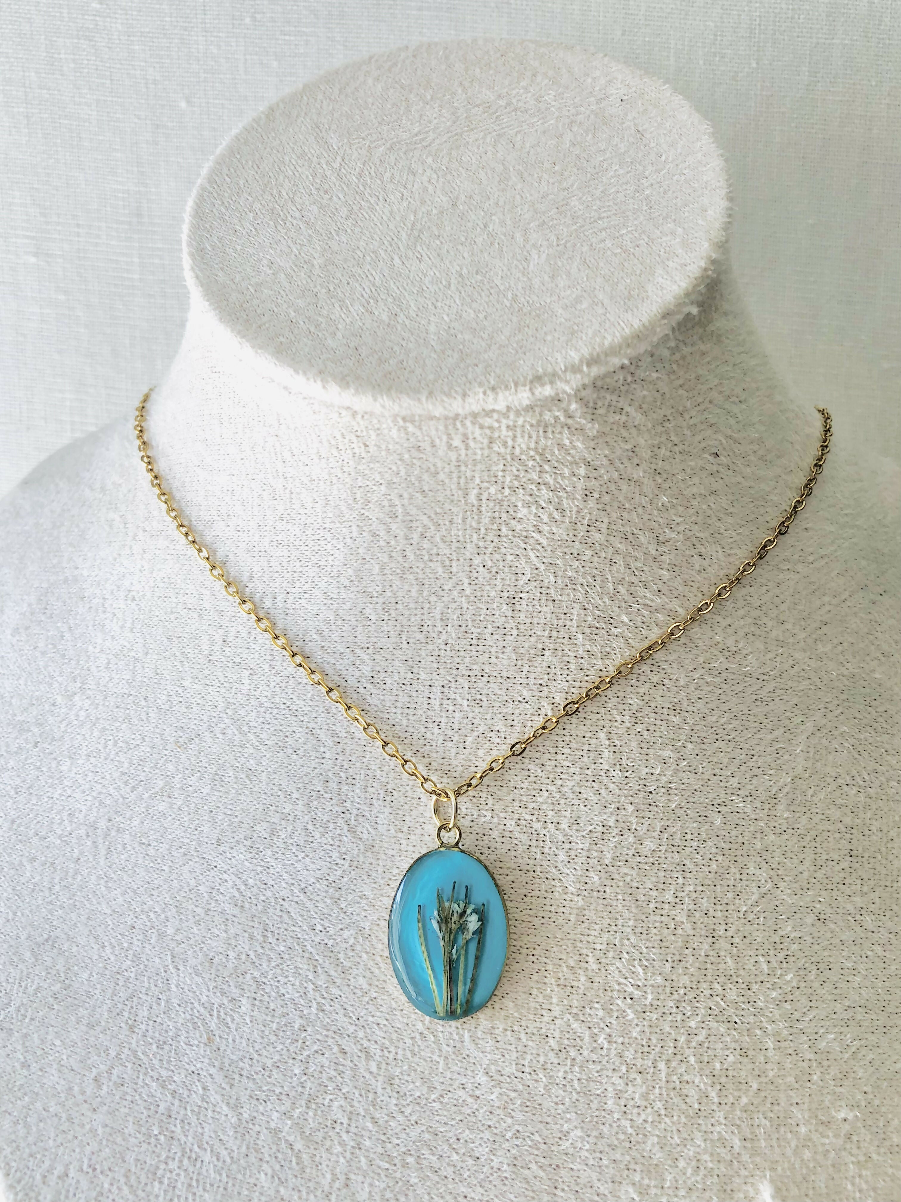 Collier Fleur séchée turquoise