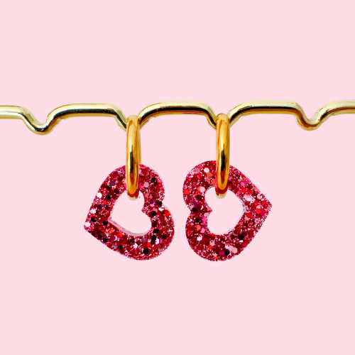Boucles d'oreilles à paillettes - Coeur - Mélange Rose