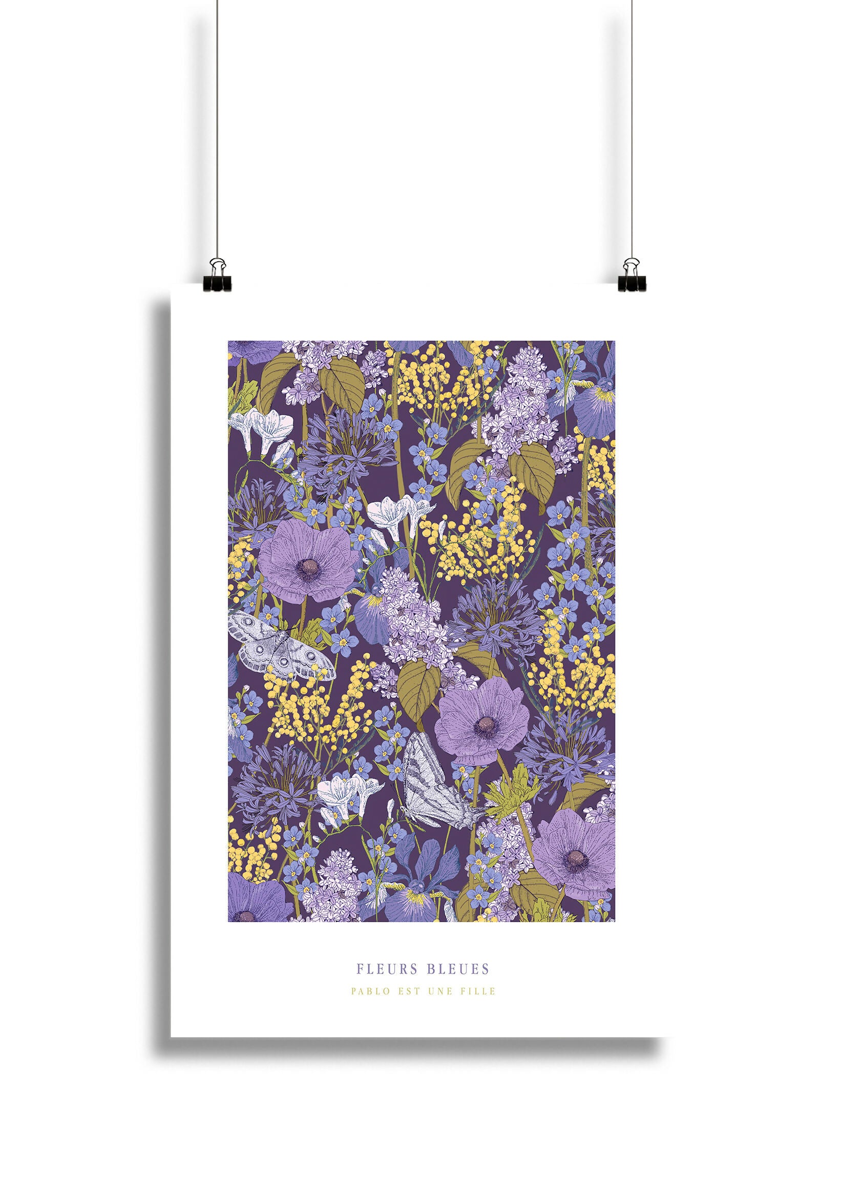 Fleurs Bleues 20x30 suspendu sans fond