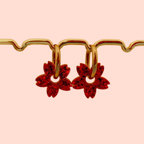 Boucles d'oreilles à paillettes - Fleur de Tiaré - Rouge