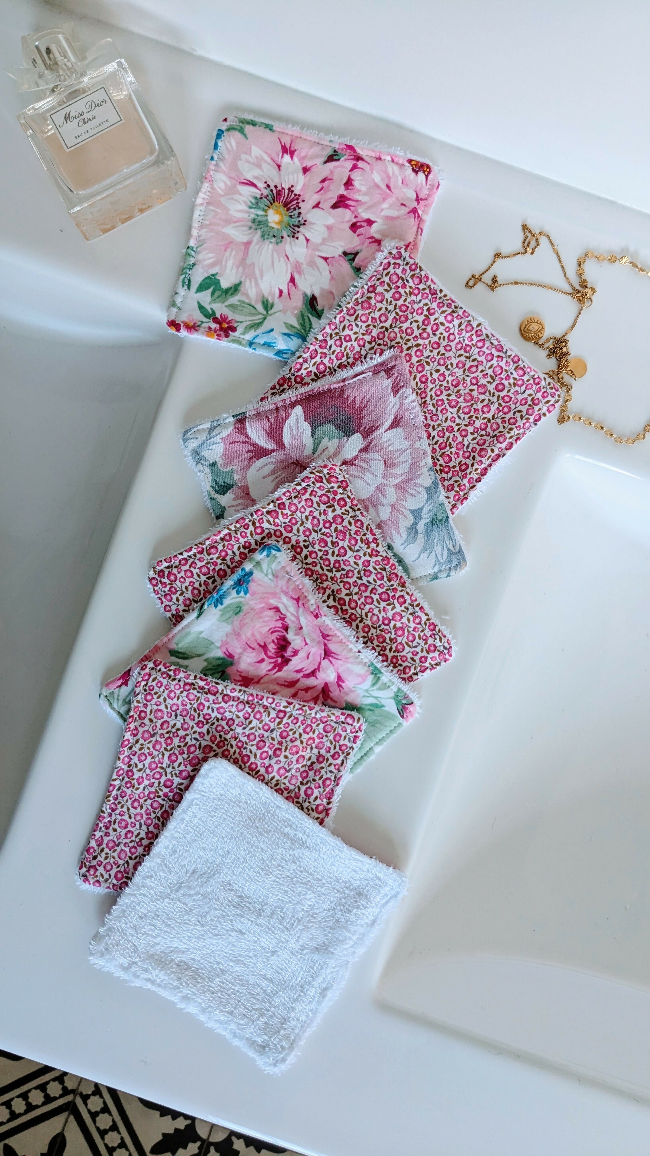 Lot de 7 lingettes lavables ROSE FLEURI