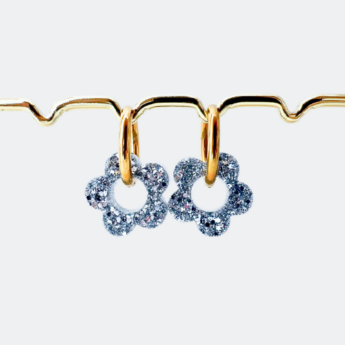 Créoles Interchangeables à Paillettes - Fleur - Argent