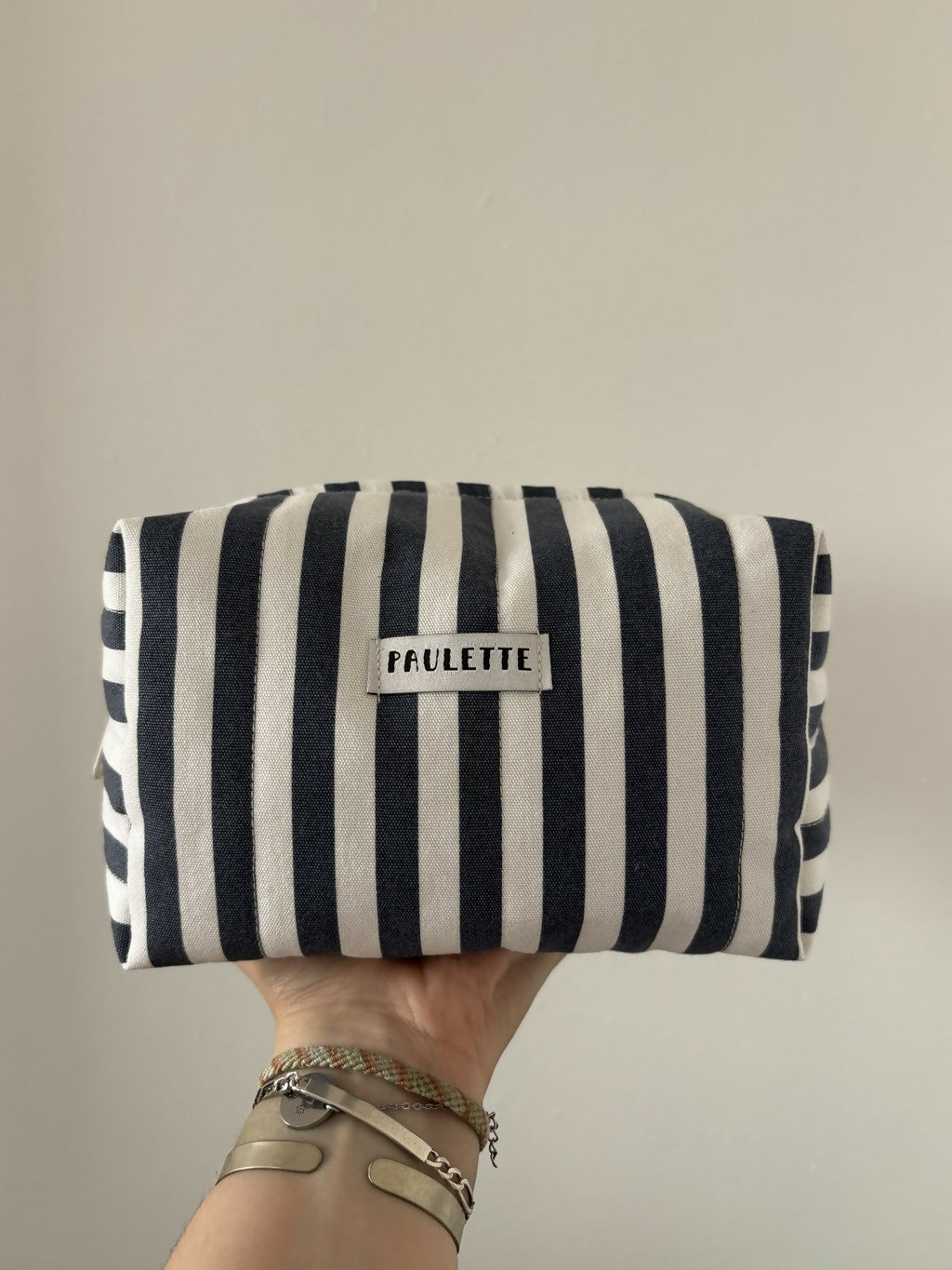 Trousse de toilette rayée - pièce unique upcyclée