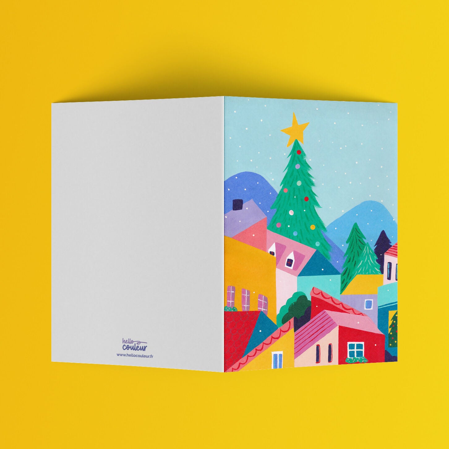 Carte pliée – Village de Noël fleuri
