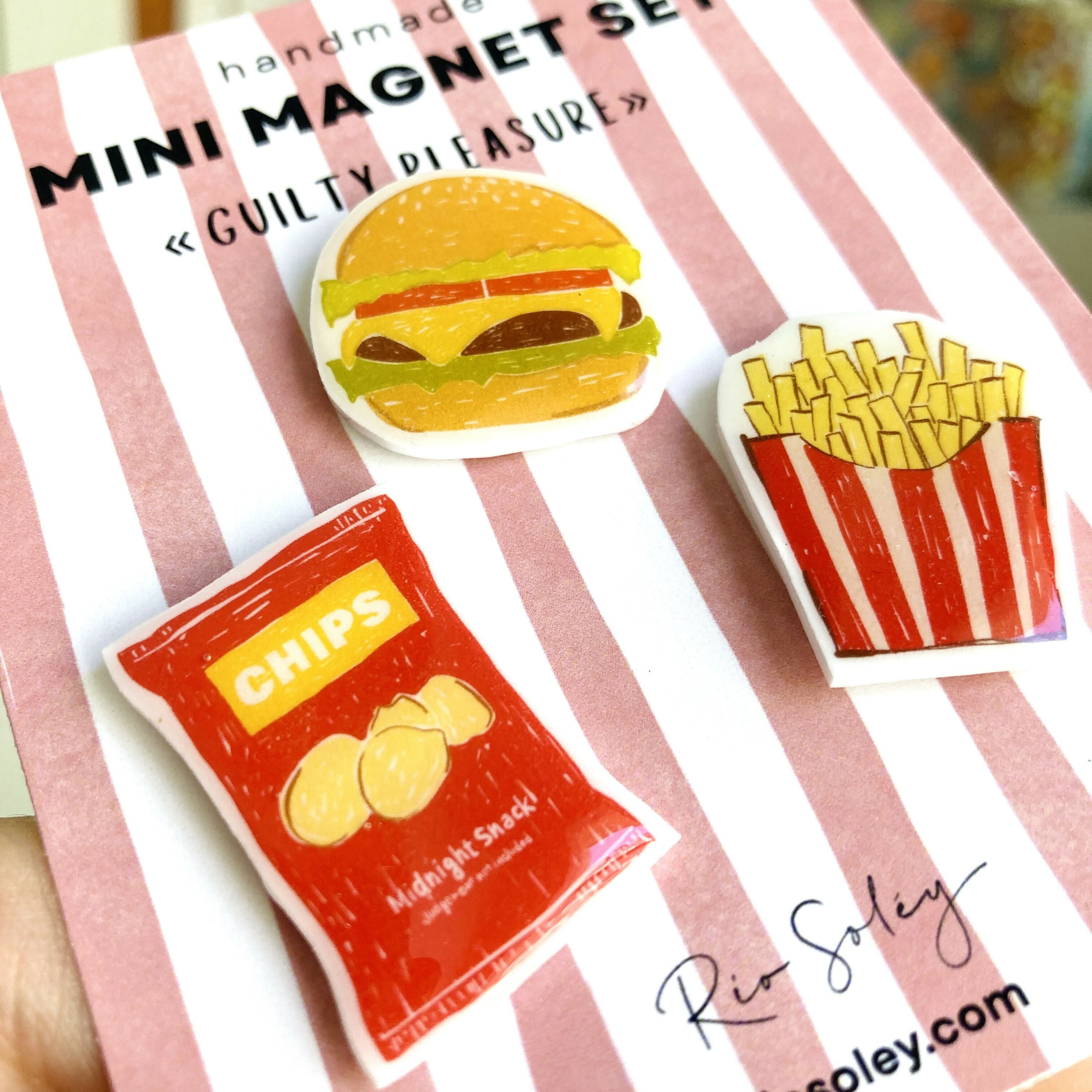 Set de mini-magnets faits main – Guilty Pleasure (chips, burger & frites)