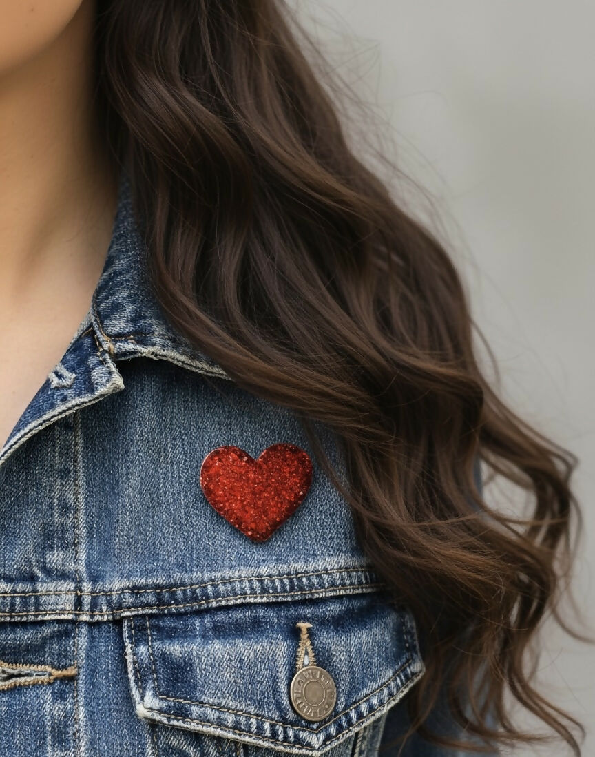Pin's/Broche à paillettes en forme de Coeur - Rouge