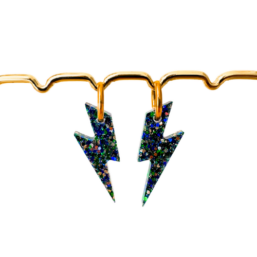 Boucles d'oreilles à paillettes - Éclairs - Vert Doré Bleu