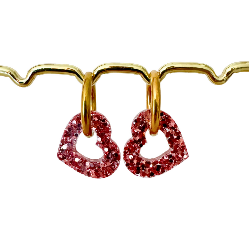 Boucles d'oreilles à paillettes - Coeur - Rose