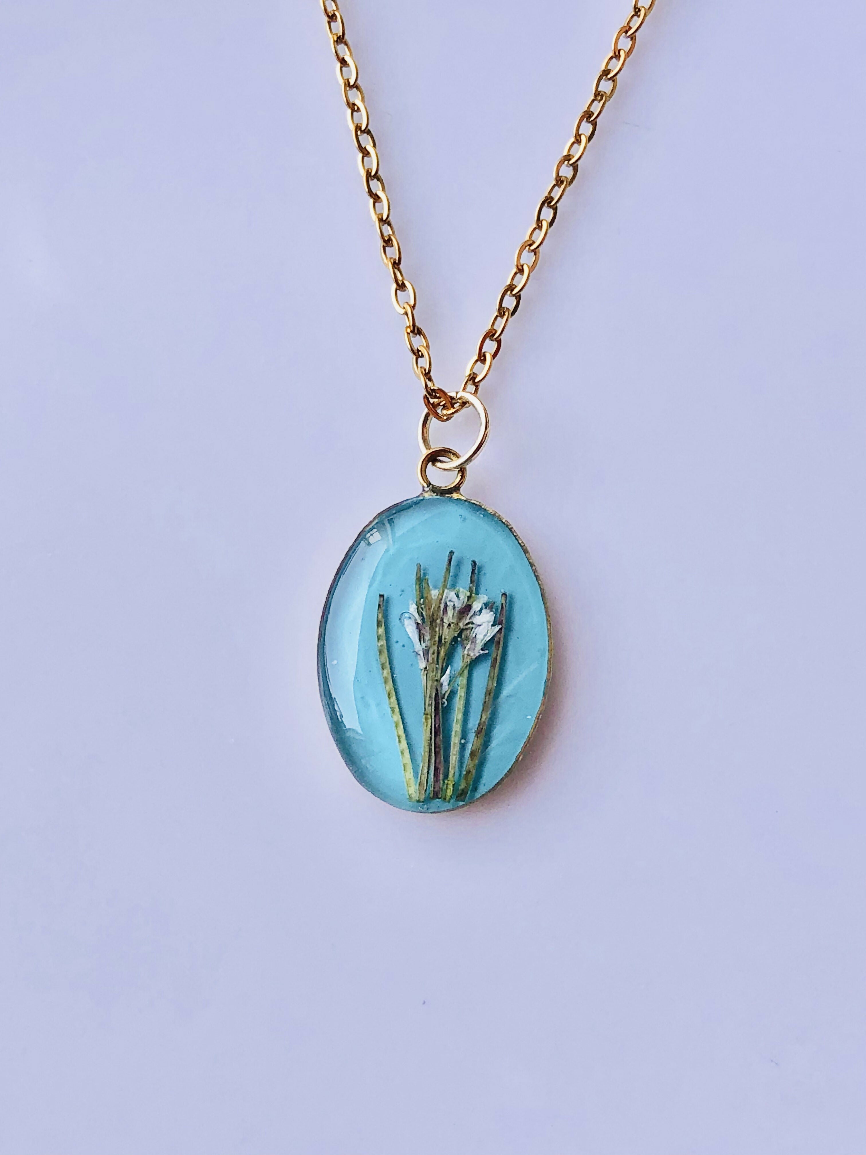 Collier Fleur séchée turquoise