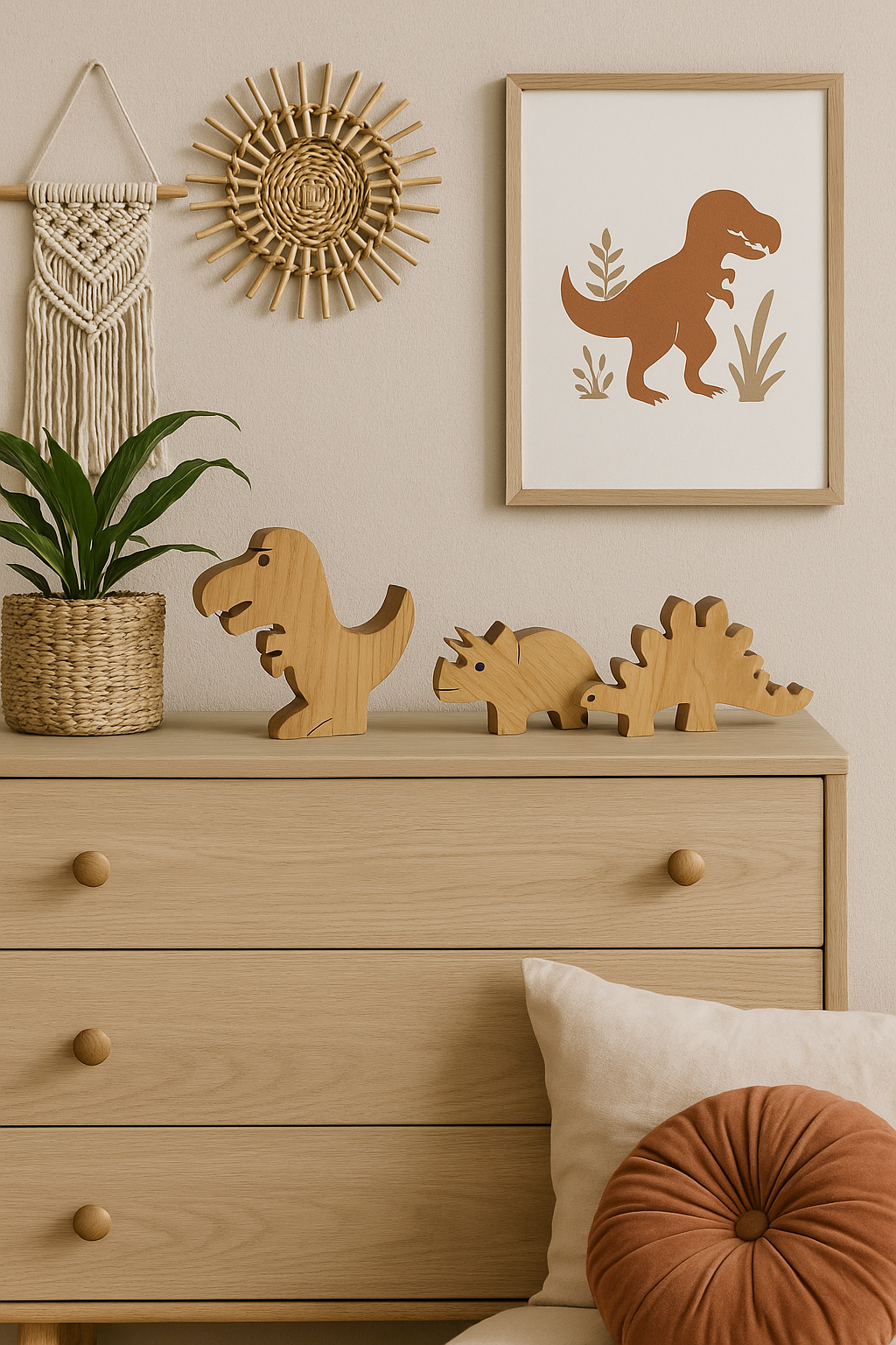 Stégosaure décoratif en bois et cuir