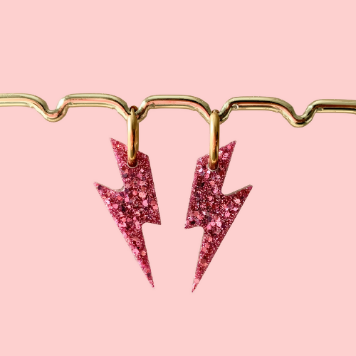 Boucles d'oreilles à paillettes - Éclairs - Rose