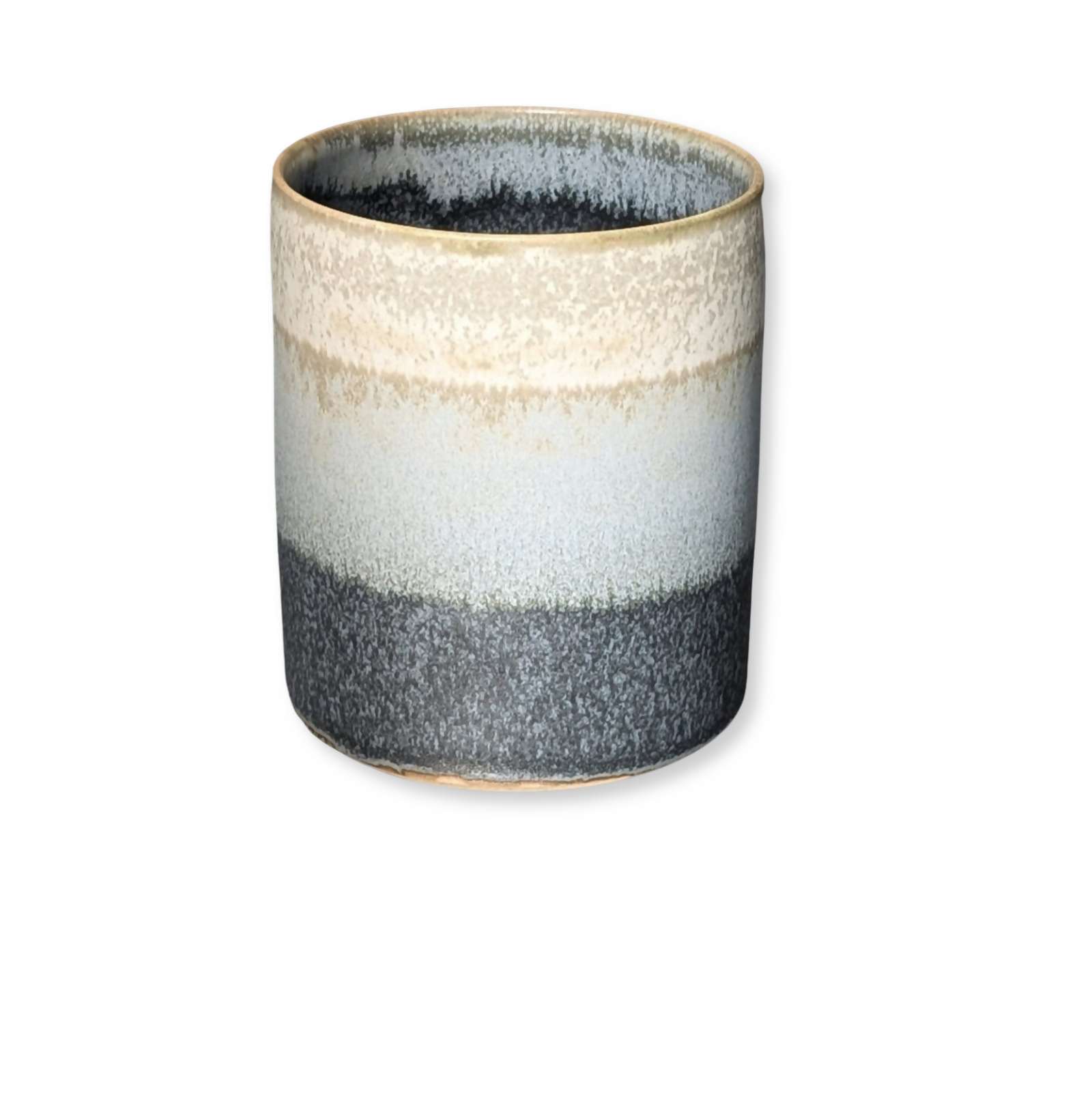 pot en grès céramique artisanale, émaillé en dégradé de gris et blanc