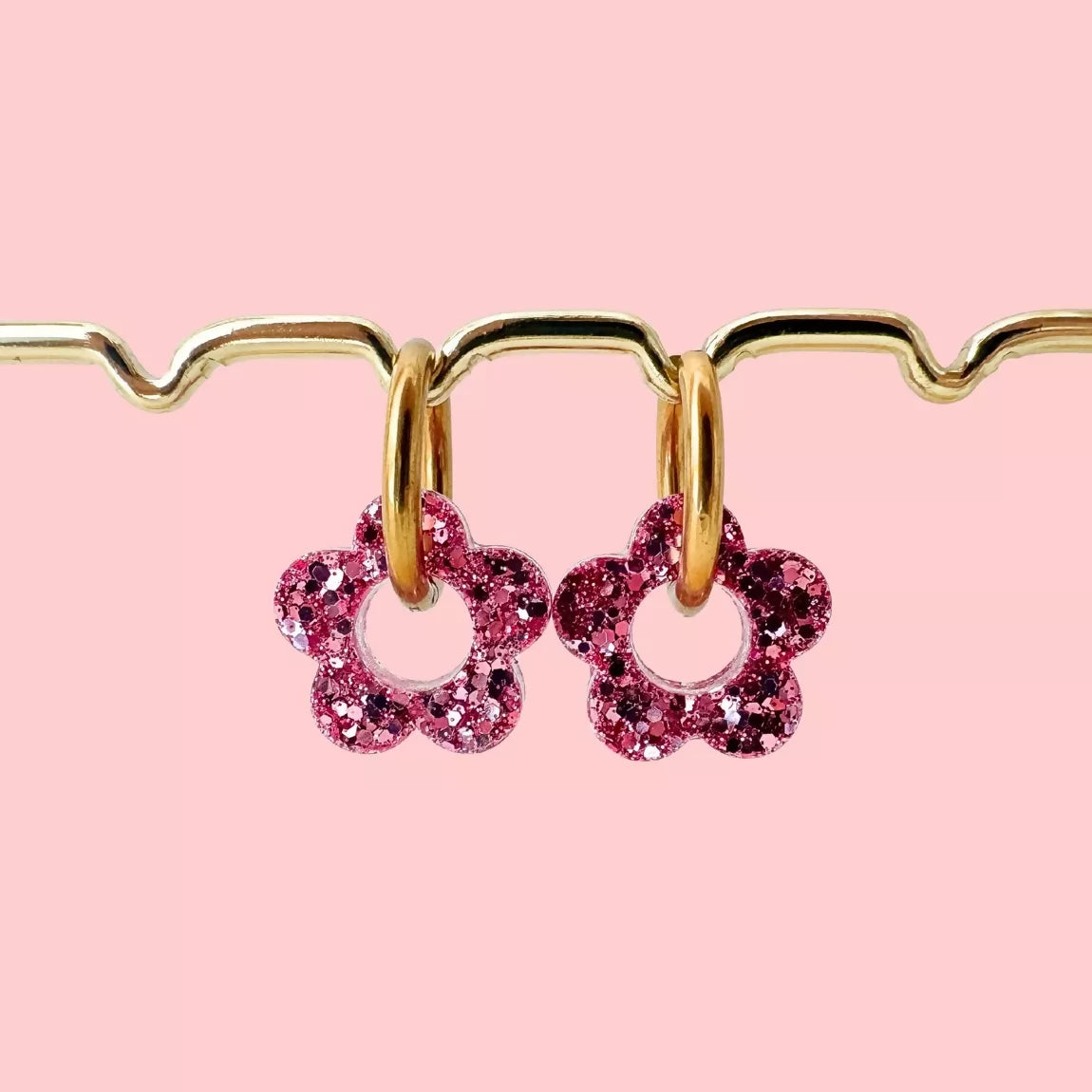 Créoles Interchangeables à Paillettes - Fleur - Rose