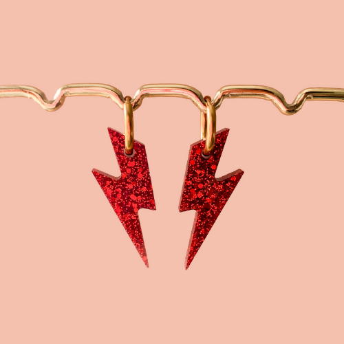 Boucles d'oreilles à paillettes - Éclairs - Rouge