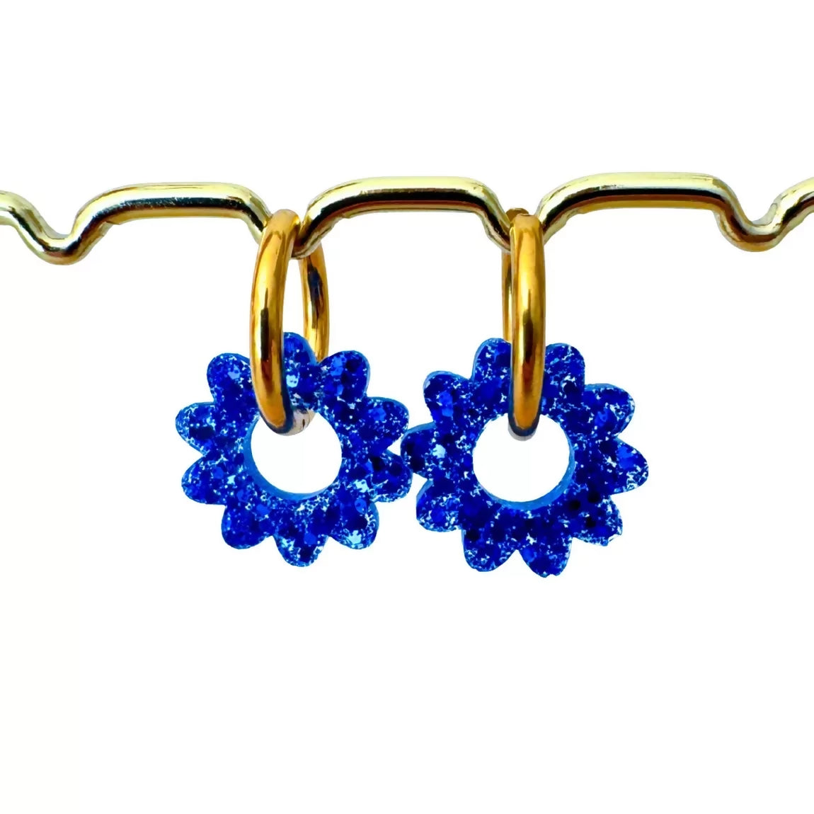 Boucles d'Oreilles Créoles - Marguerites - Bleu Marrakech