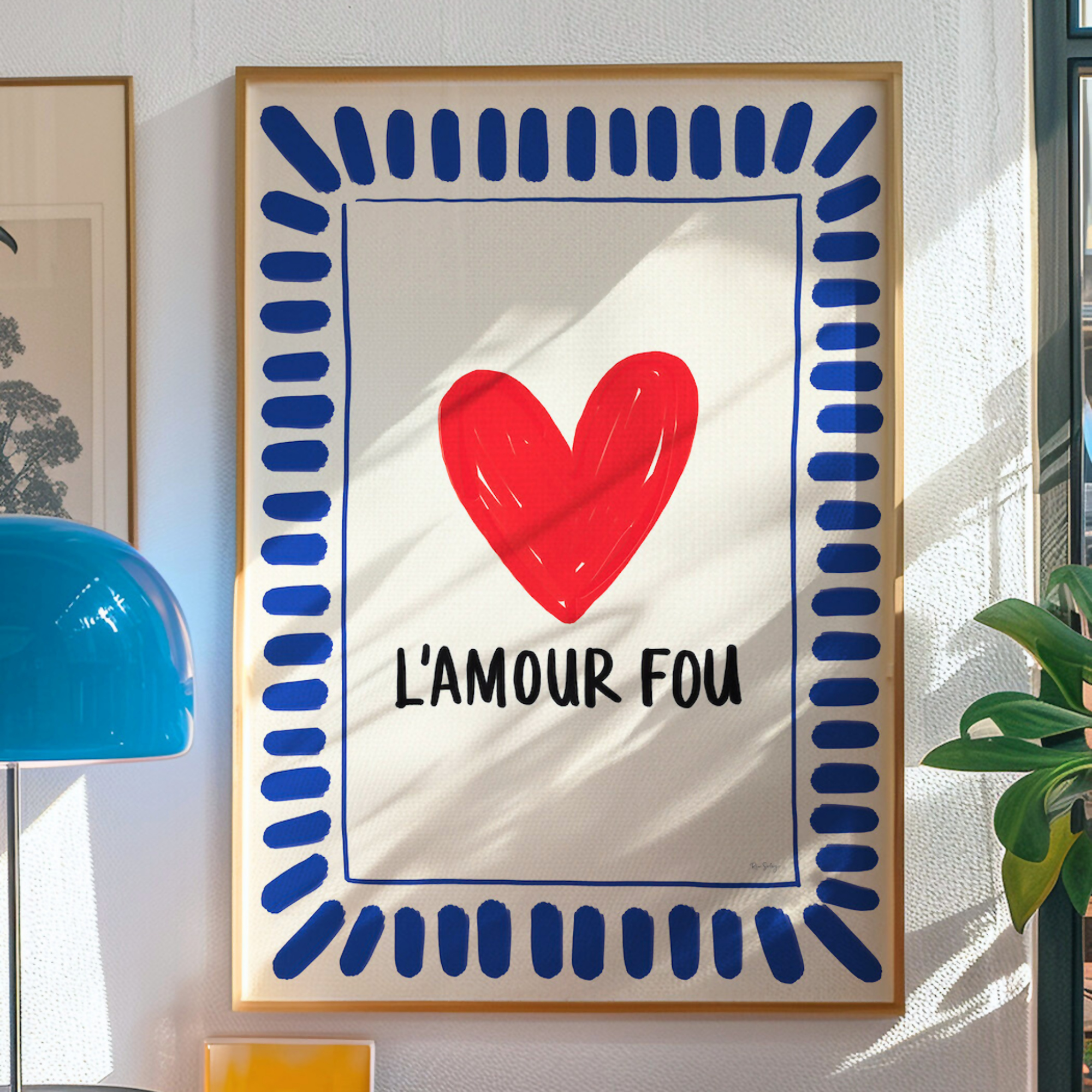Affiche « L’Amour Fou » — Poster cœur coloré, illustration love, déco dopamine (bleu/rouge)