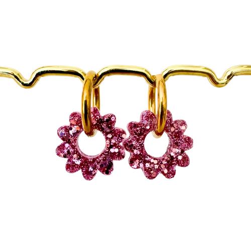 Boucles d'Oreilles Créoles - Marguerites - Rose