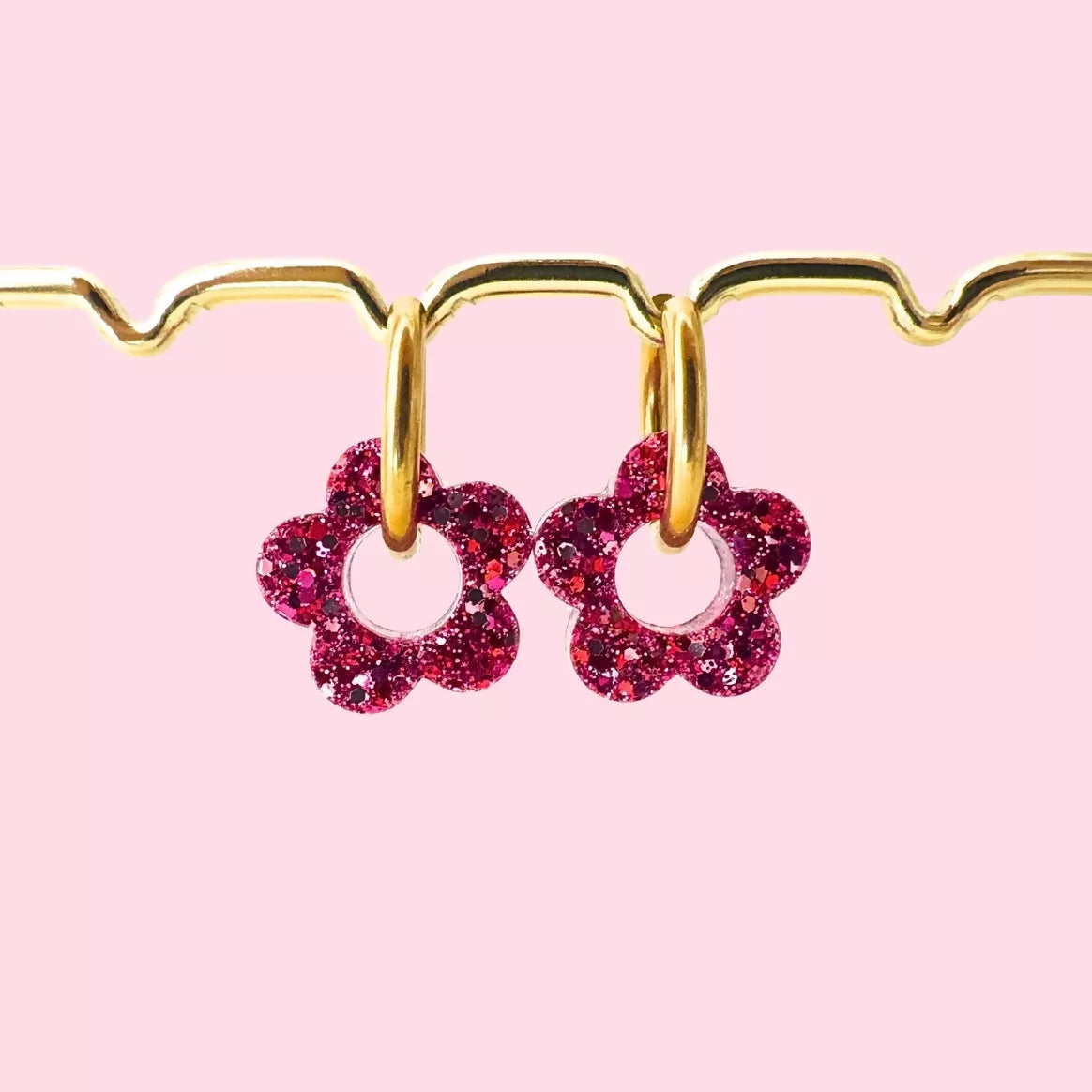 Créoles Interchangeables à Paillettes - Fleur - Mélange de Rose