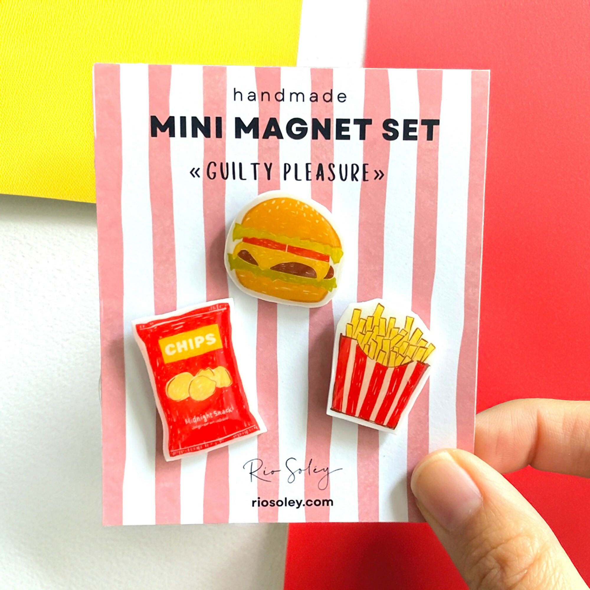 Set de mini-magnets faits main – Guilty Pleasure (chips, burger & frites)