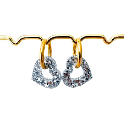 Boucles d'oreilles à paillettes - Coeur - Argent