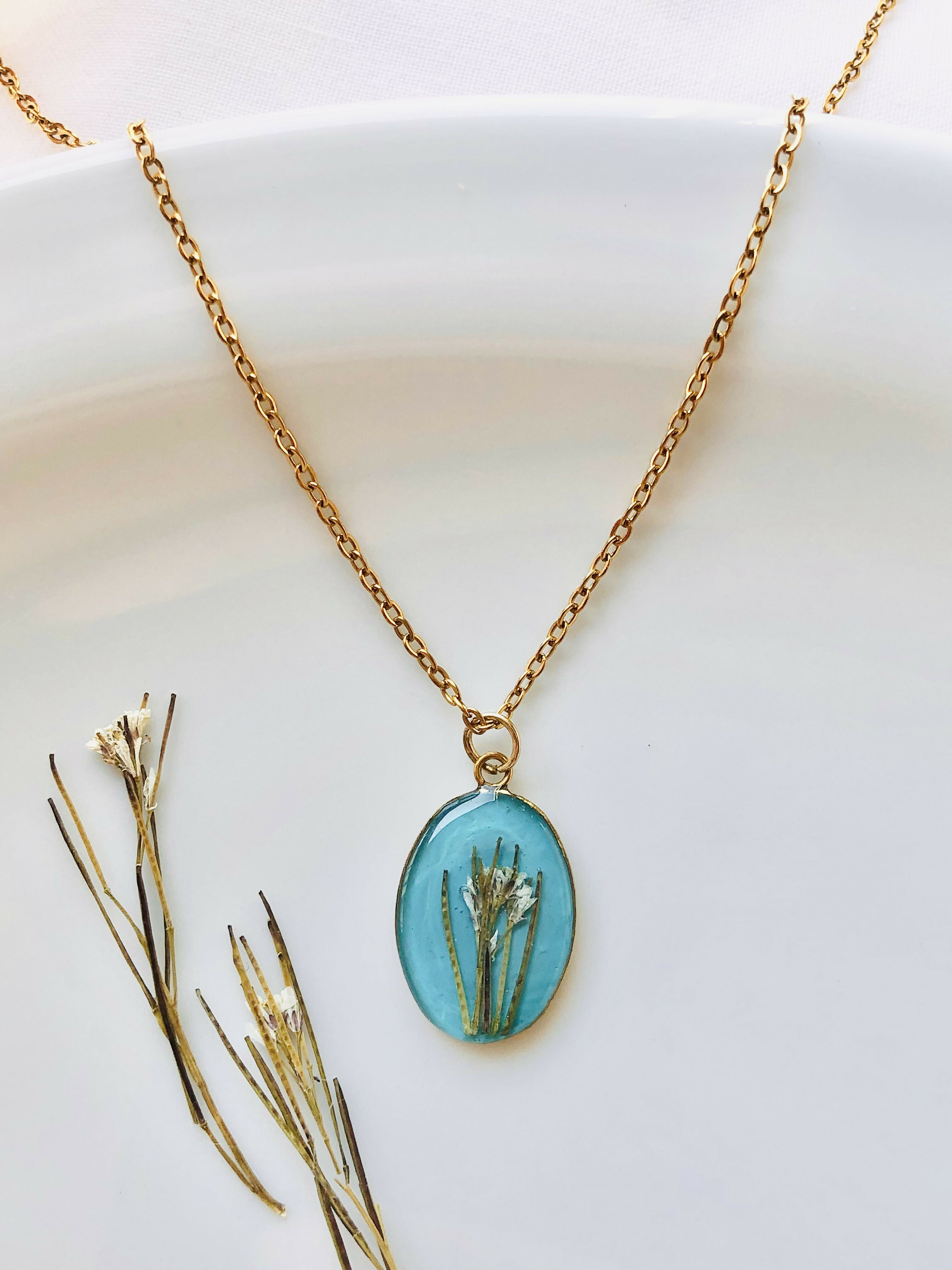 Collier Fleur séchée turquoise