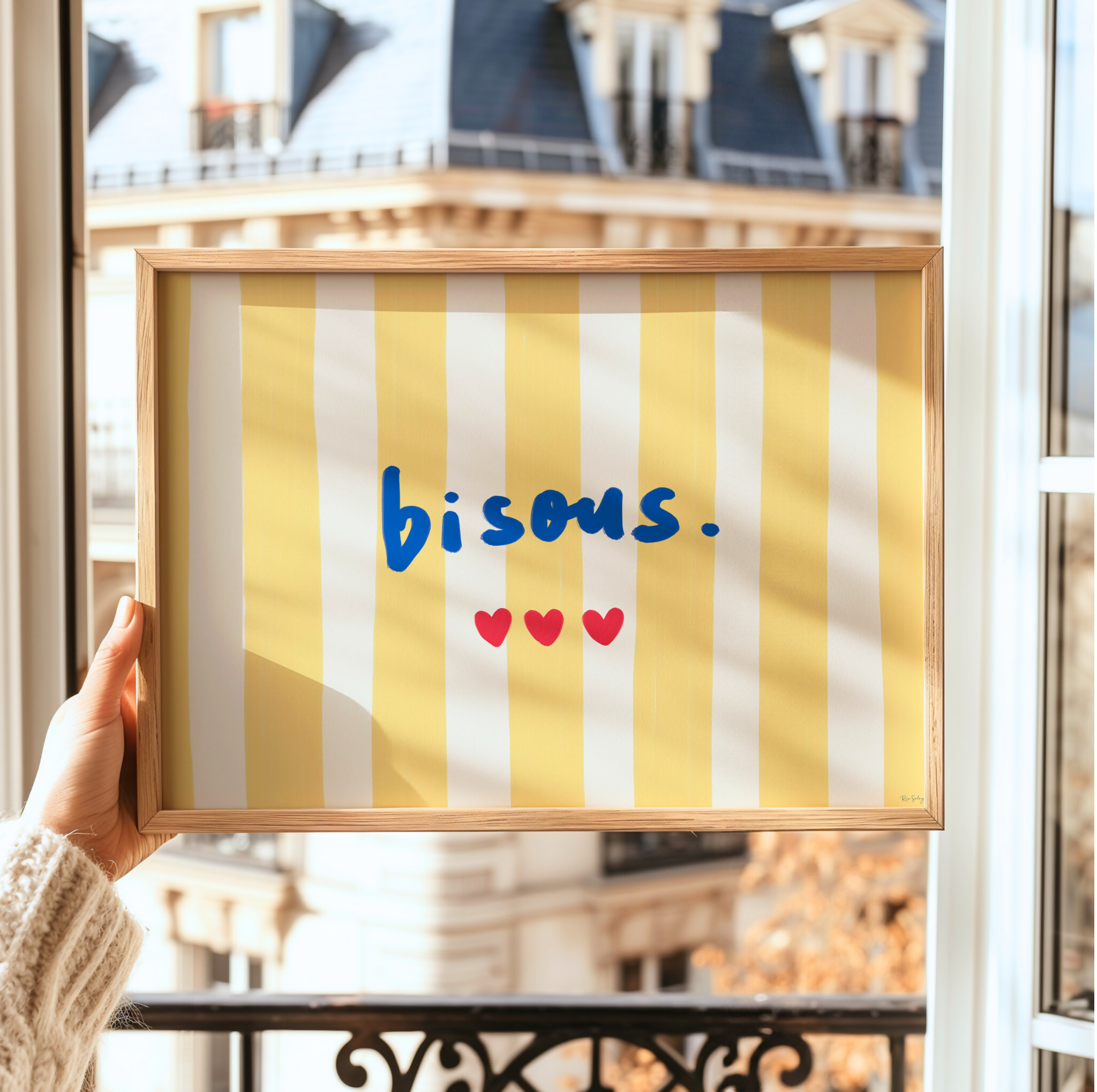 Affiche « Bisous » (jaune/bleu)