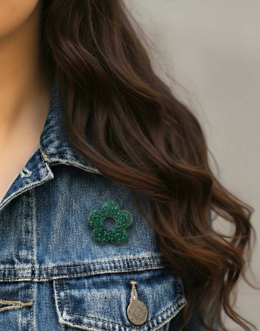 Pin's à paillettes en forme de Fleur - Emeraude