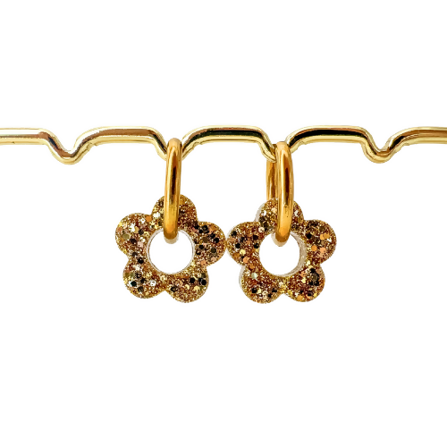 Créoles Interchangeables à Paillettes - Fleur - Dorées