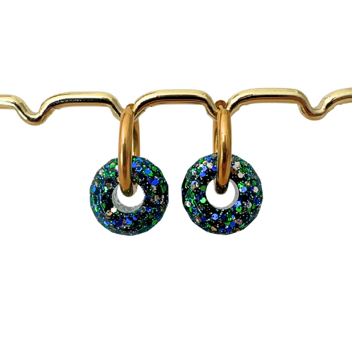 Boucles d'oreilles à paillettes - Boules - Vert Doré Bleu