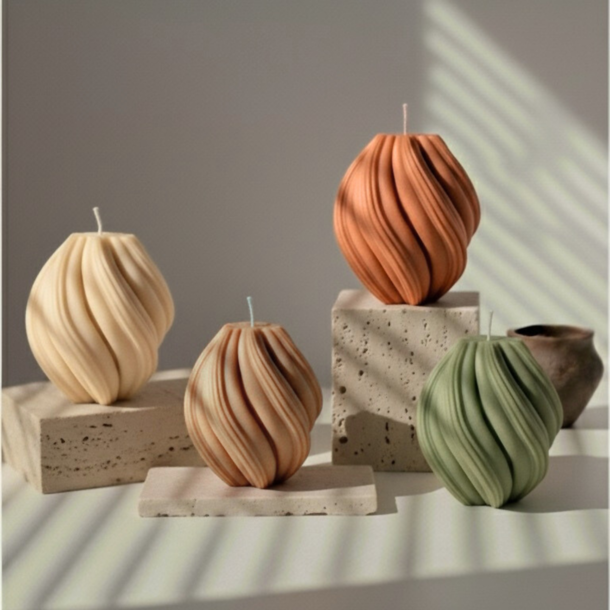 Bougie décorative parfumée “Grande Spirale” – Cire de soja – Fleur de Coton – 650g