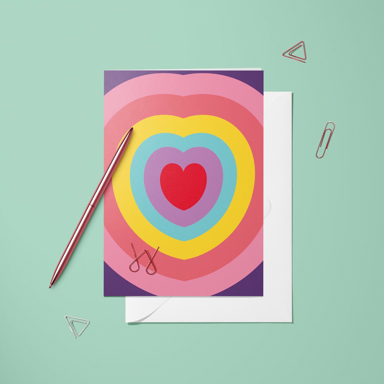 Carte pliée – Cœur Arc-en-ciel