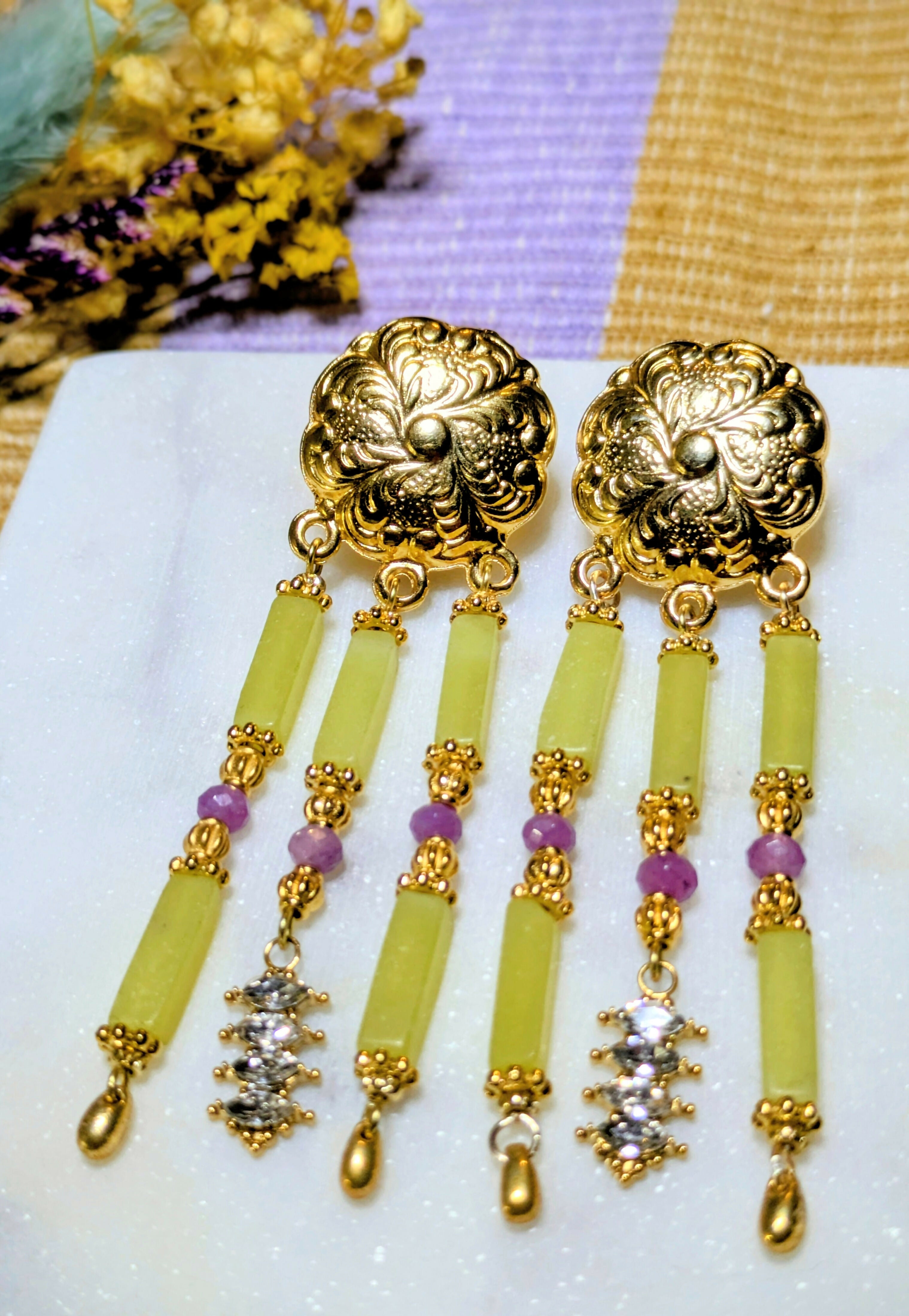 Boucles d'oreilles Esmée - jade citron