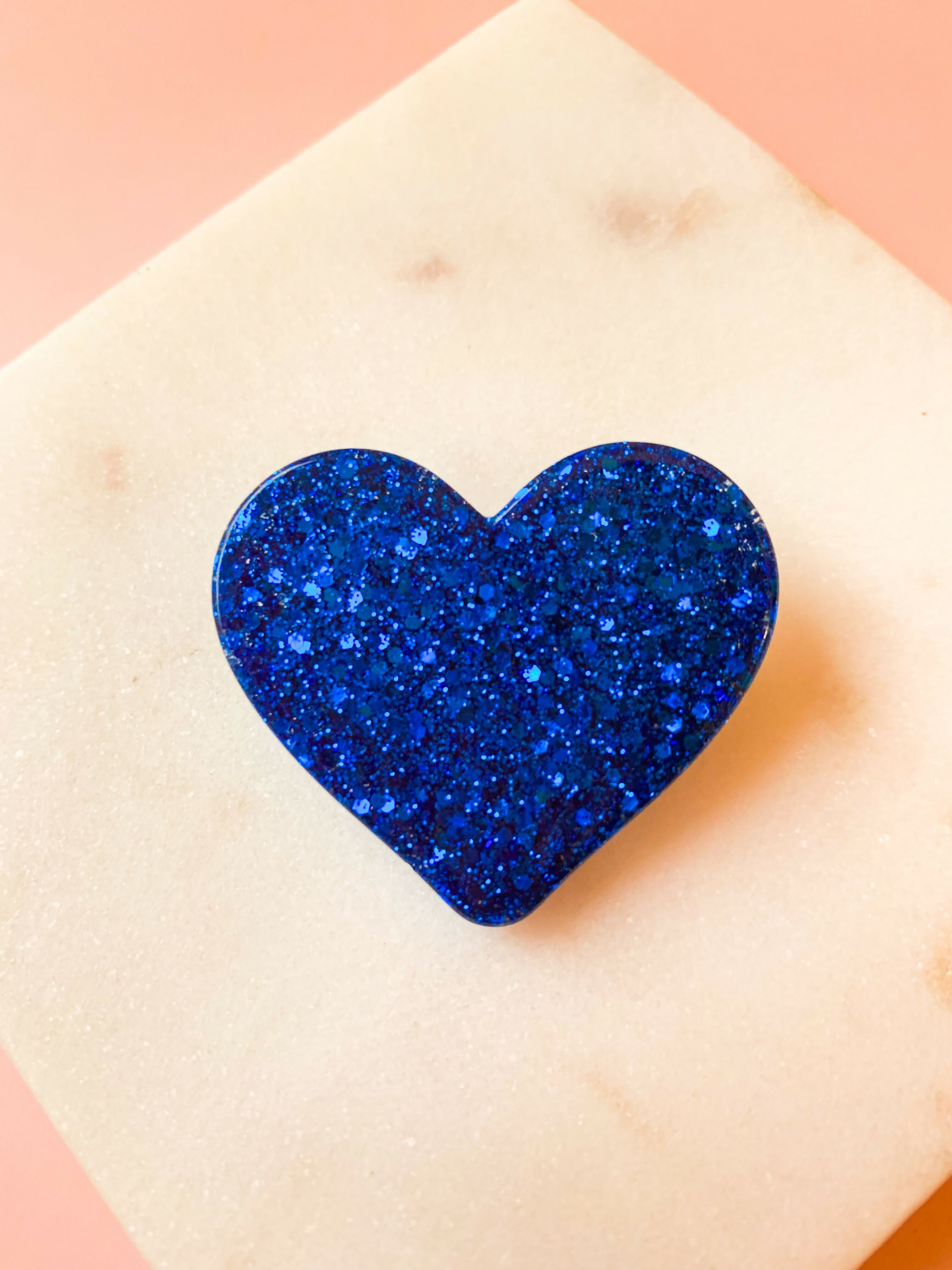 Pin's/Broche à paillettes en forme de Coeur - Bleu Electrique