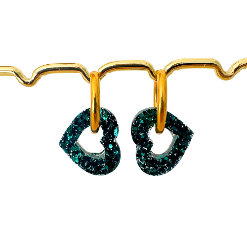 Boucles d'oreilles à paillettes - Coeur - Emeraude