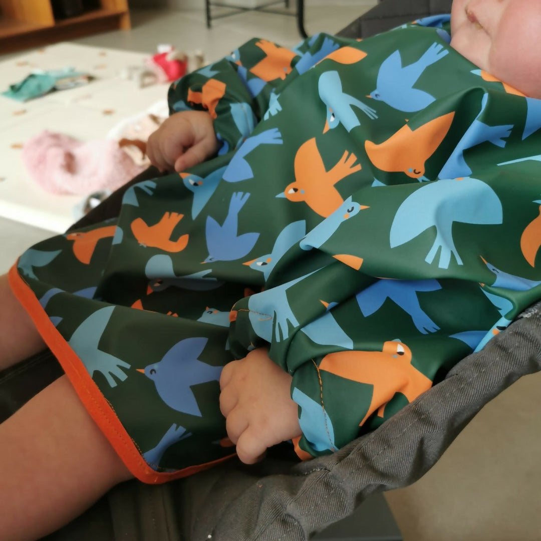 Tablier imperméable bébé – Manches longues – Anti-taches – Motif oiseaux