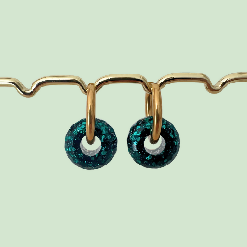 Boucles d'oreilles à paillettes - Boules - Emeraude