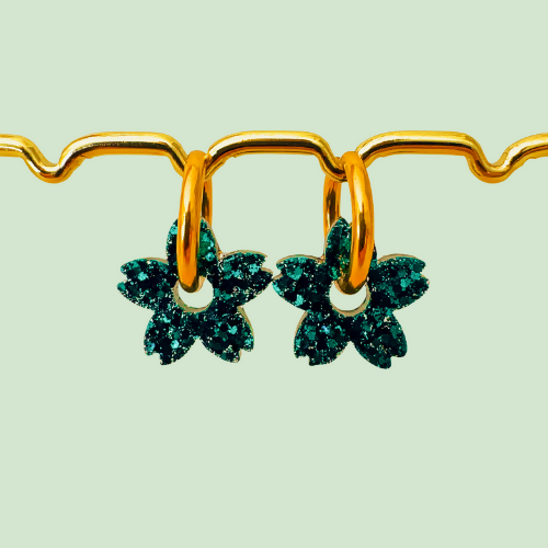 Boucles d'oreilles à paillettes - Fleur de Tiaré - Emeraude