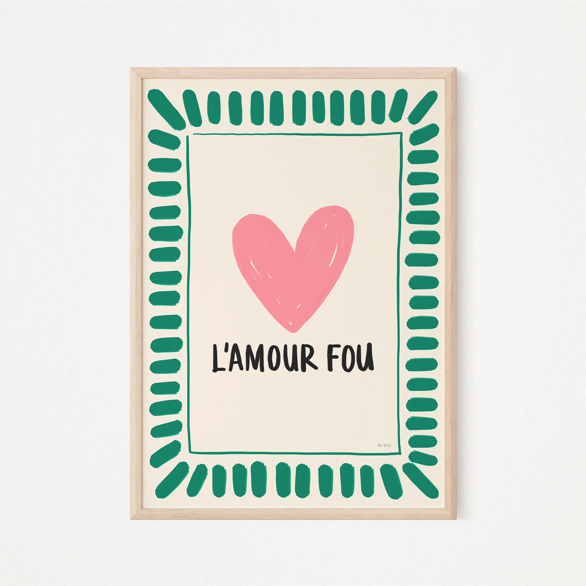 Affiche « L’Amour Fou » — Poster cœur coloré, illustration love, déco dopamine (vert/rose)