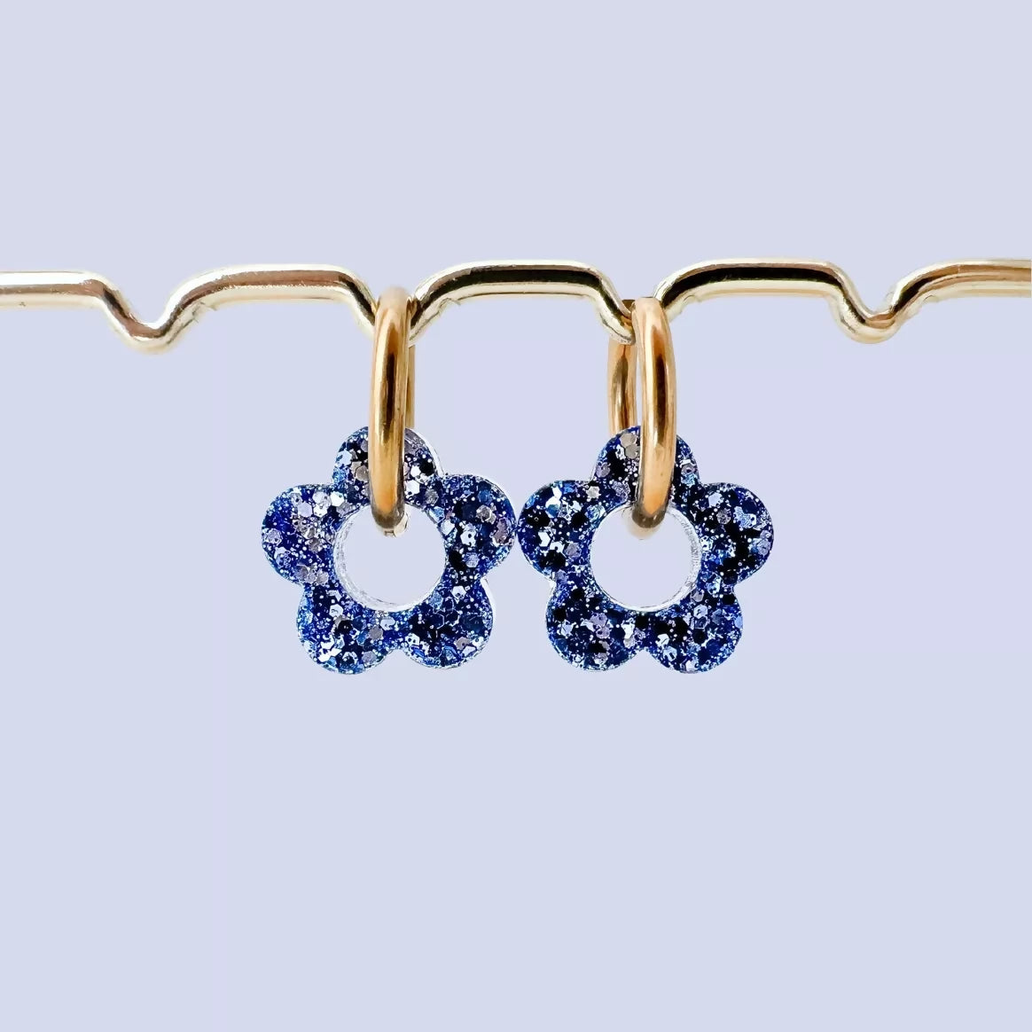 Créoles Interchangeables à Paillettes - Fleur - Bleu Glace
