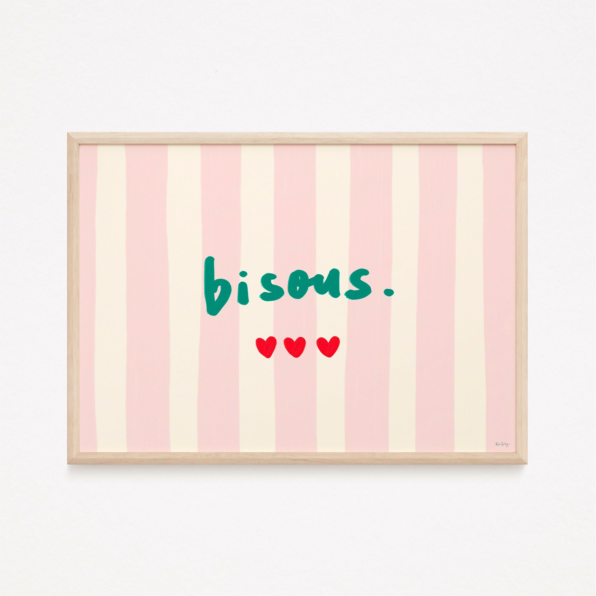 Affiche « Bisous » (rose/vert)