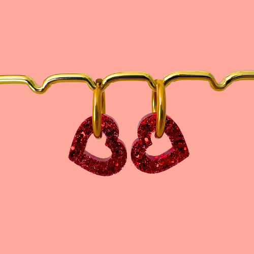 Boucles d'oreilles à paillettes - Coeur - Rouge