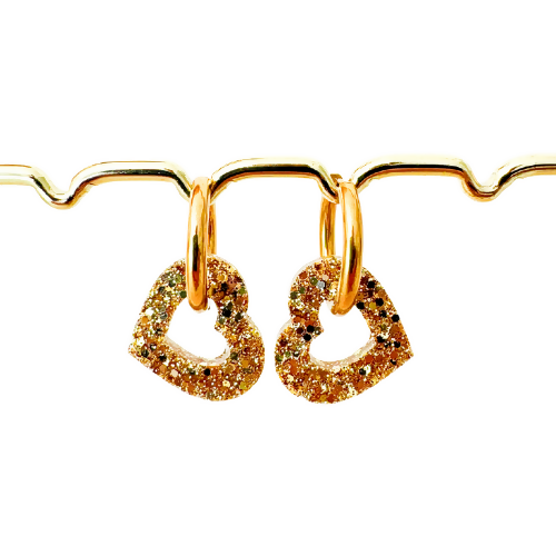 Boucles d'oreilles à paillettes - Coeur - Dorée