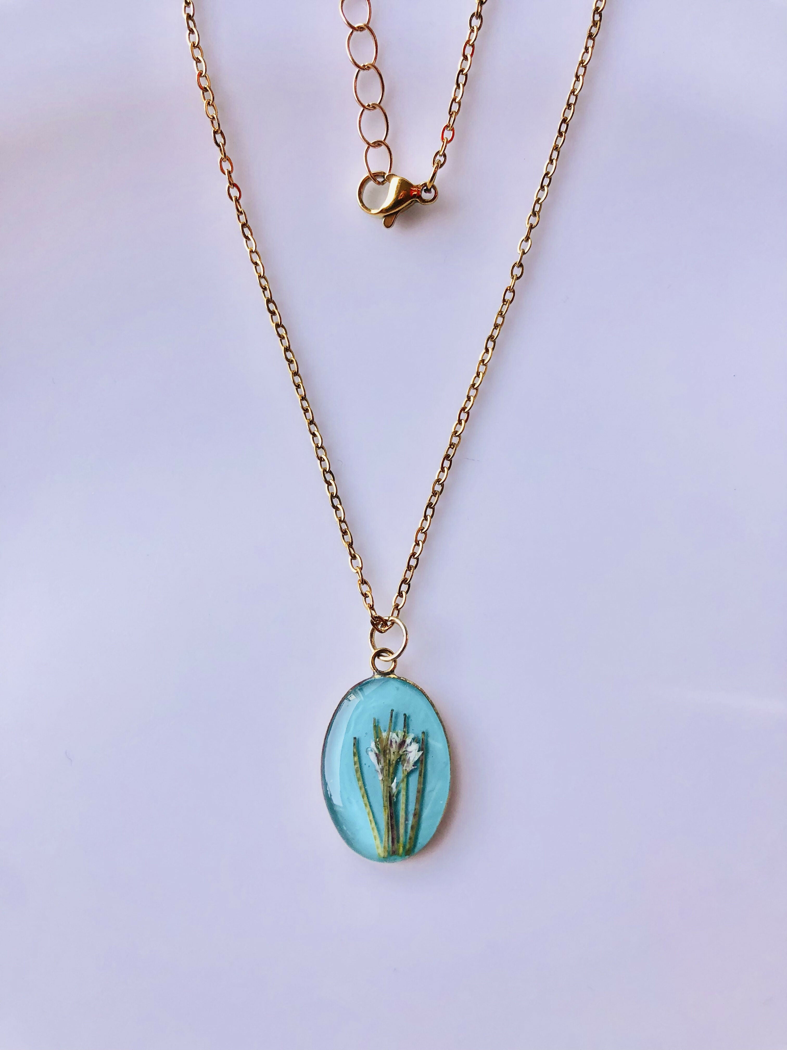 Collier Fleur séchée turquoise