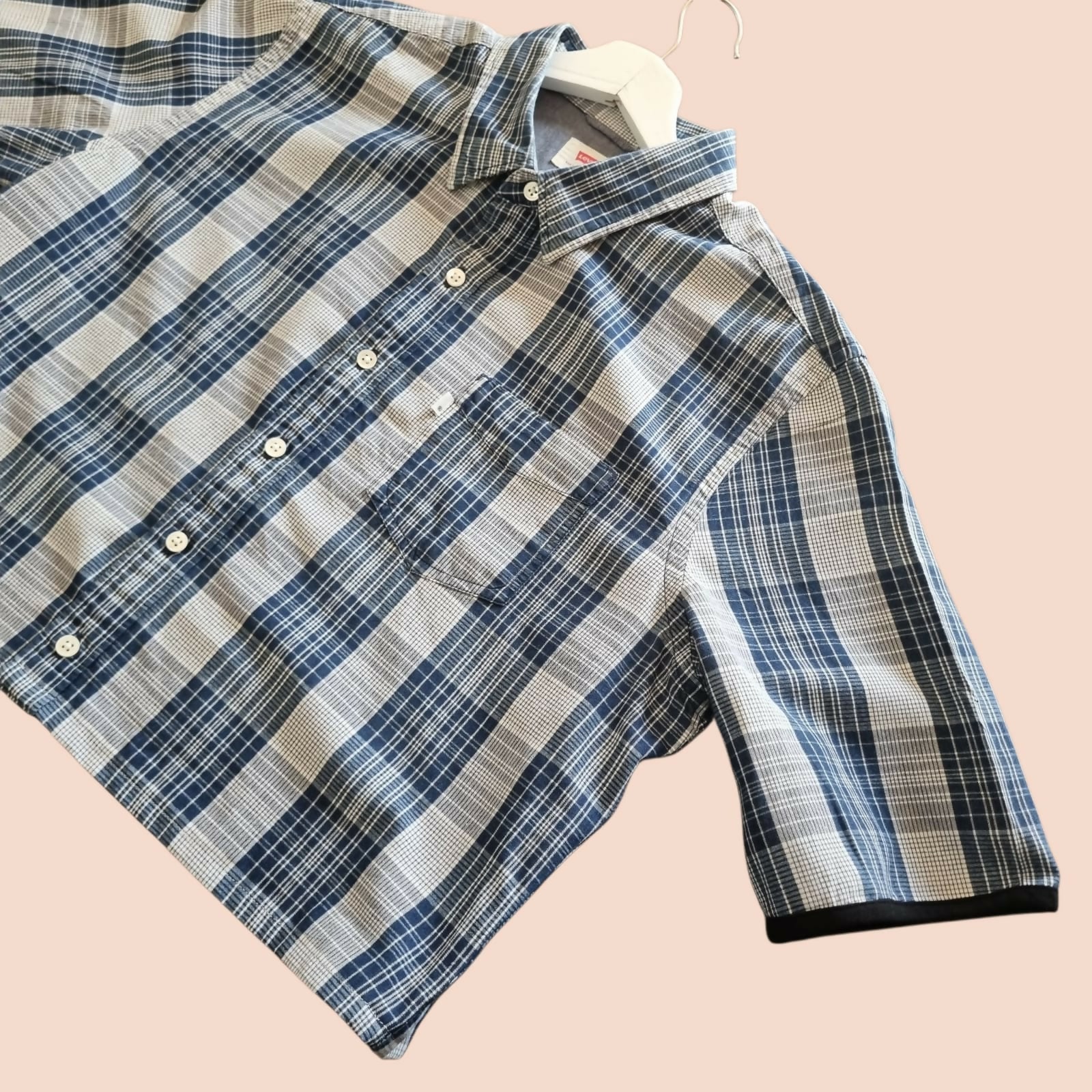 Chemise upcyclée bleue à carreaux