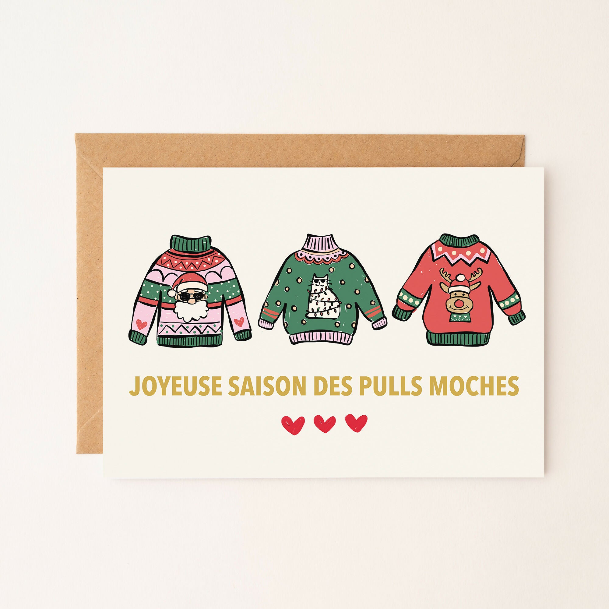 Carte Joyeuse Saison des Pulls Moches - Illustration drôle et festive